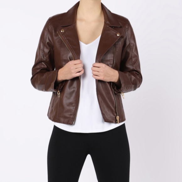 NWT Dex Plus Faux Leather Moto Jacket in Brick - Picture 5 of 16